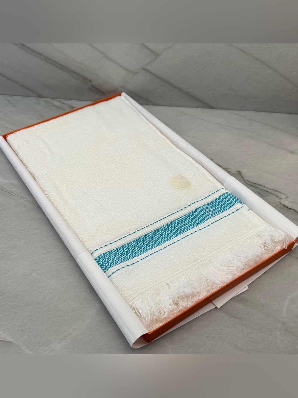 Hermes Hand Towel White/Teal NWOT